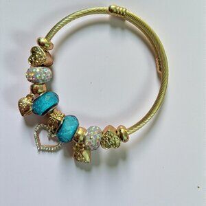 18K Gold Plated Blue Heart Stainless Steel Bangles